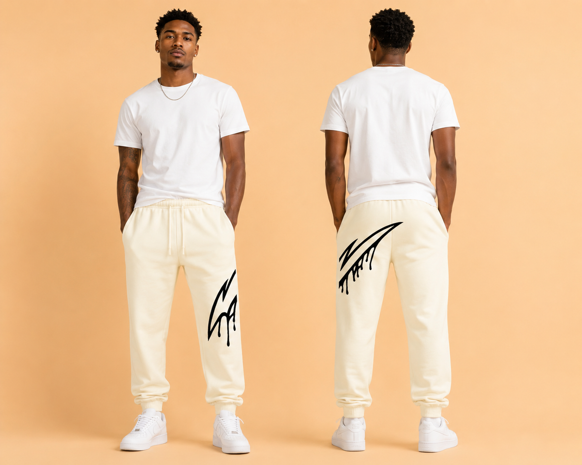 GASH VANDL French Terry Pants - Cream / Black